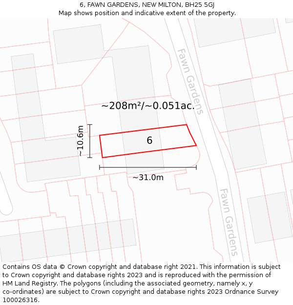 6, FAWN GARDENS, NEW MILTON, BH25 5GJ: Plot and title map