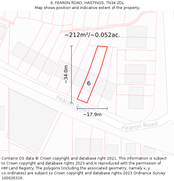 6, FEARON ROAD, HASTINGS, TN34 2DL: Plot and title map