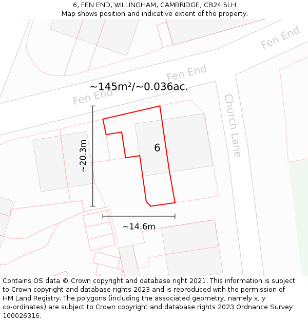 6, FEN END, WILLINGHAM, CAMBRIDGE, CB24 5LH: Plot and title map