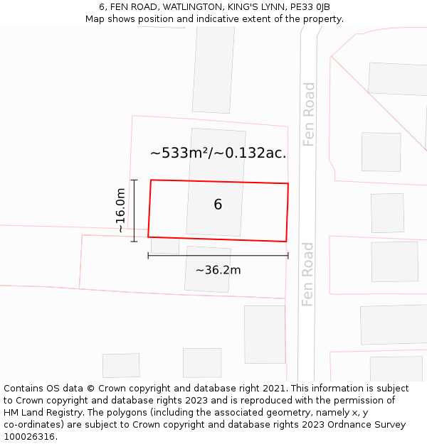 6, FEN ROAD, WATLINGTON, KING'S LYNN, PE33 0JB: Plot and title map