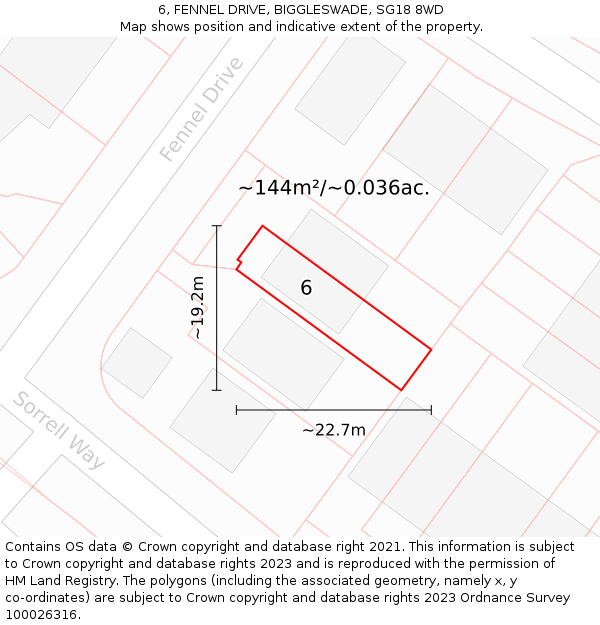 6, FENNEL DRIVE, BIGGLESWADE, SG18 8WD: Plot and title map