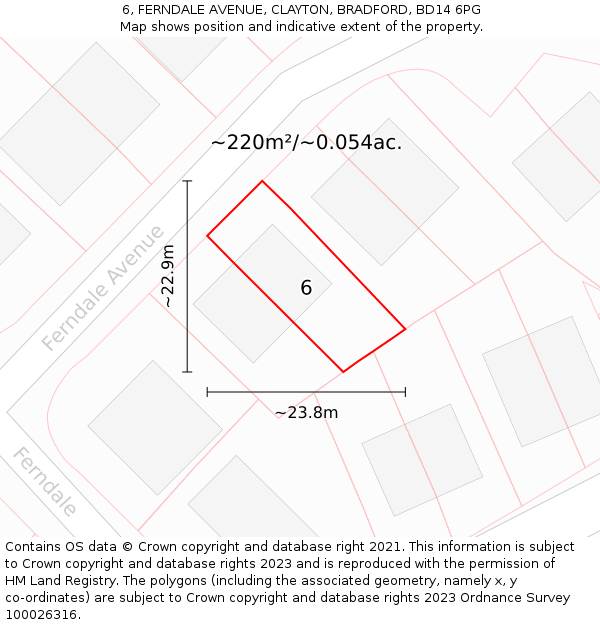 6, FERNDALE AVENUE, CLAYTON, BRADFORD, BD14 6PG: Plot and title map