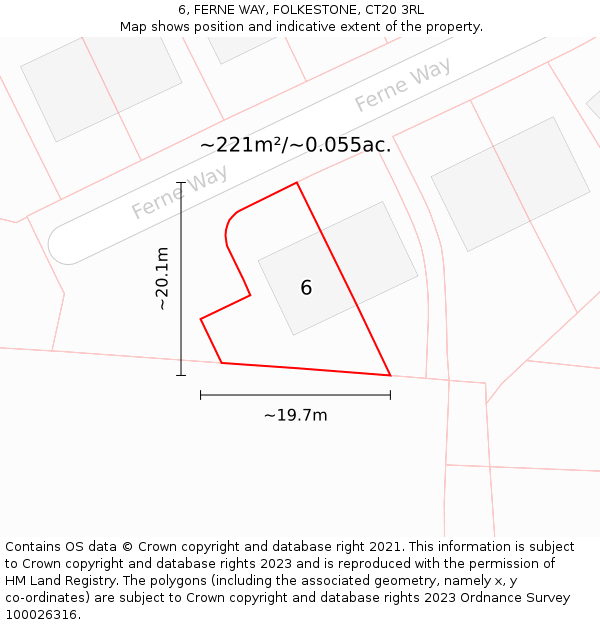 6, FERNE WAY, FOLKESTONE, CT20 3RL: Plot and title map