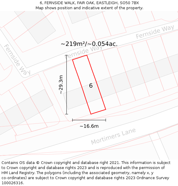 6, FERNSIDE WALK, FAIR OAK, EASTLEIGH, SO50 7BX: Plot and title map