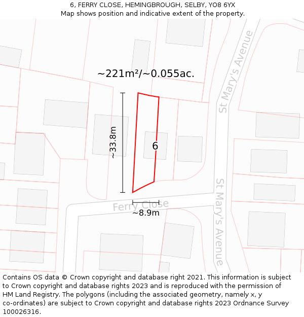 6, FERRY CLOSE, HEMINGBROUGH, SELBY, YO8 6YX: Plot and title map