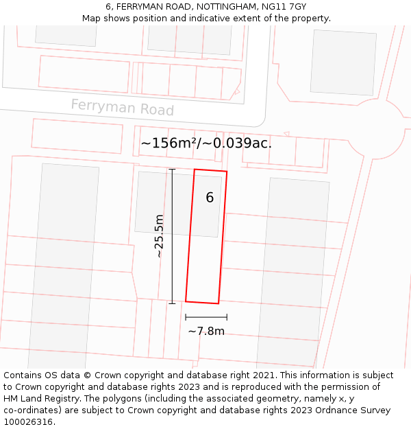 6, FERRYMAN ROAD, NOTTINGHAM, NG11 7GY: Plot and title map