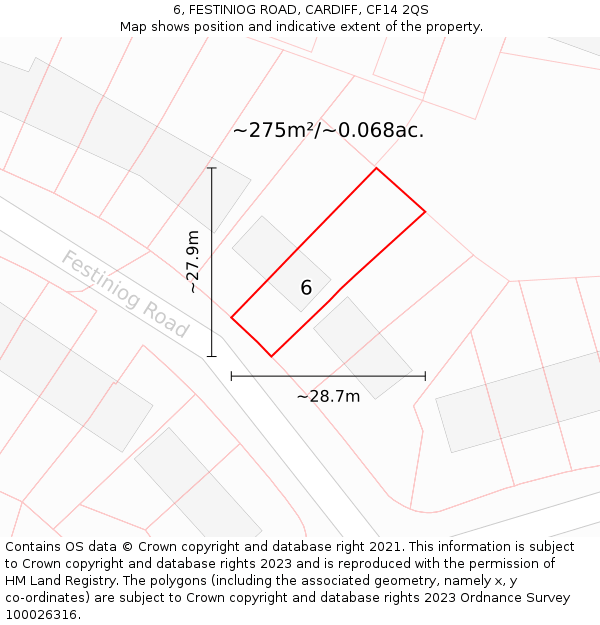 6, FESTINIOG ROAD, CARDIFF, CF14 2QS: Plot and title map