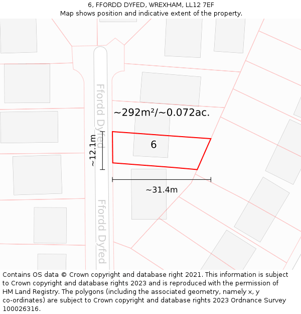 6, FFORDD DYFED, WREXHAM, LL12 7EF: Plot and title map