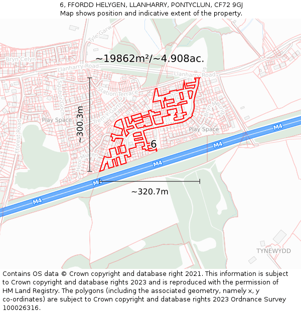 6, FFORDD HELYGEN, LLANHARRY, PONTYCLUN, CF72 9GJ: Plot and title map
