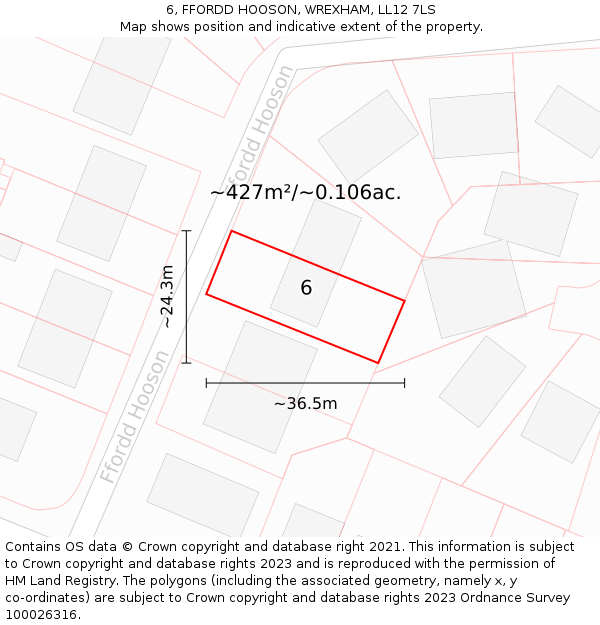 6, FFORDD HOOSON, WREXHAM, LL12 7LS: Plot and title map