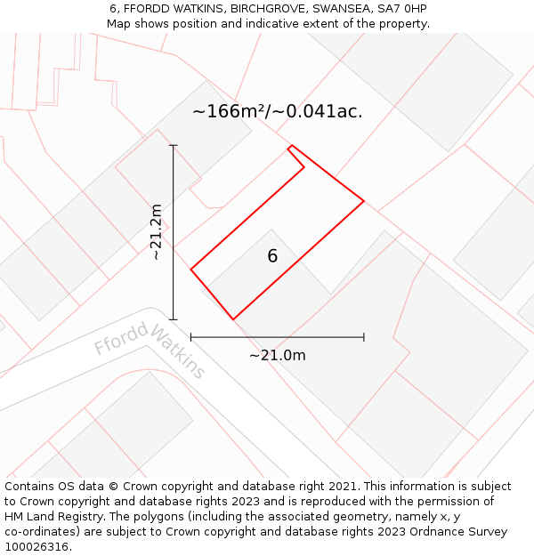 6, FFORDD WATKINS, BIRCHGROVE, SWANSEA, SA7 0HP: Plot and title map