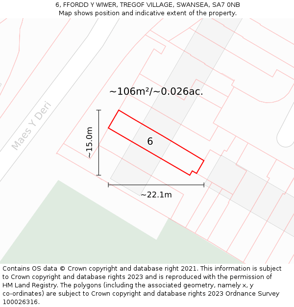 6, FFORDD Y WIWER, TREGOF VILLAGE, SWANSEA, SA7 0NB: Plot and title map
