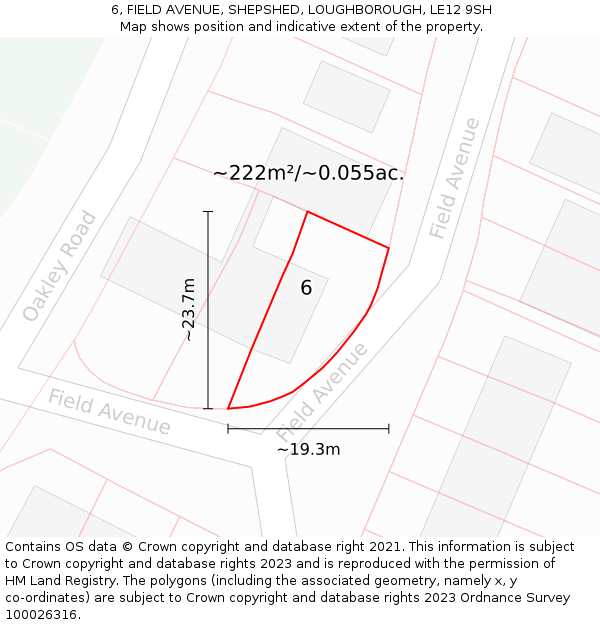 6, FIELD AVENUE, SHEPSHED, LOUGHBOROUGH, LE12 9SH: Plot and title map