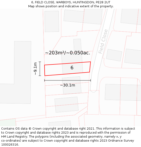 6, FIELD CLOSE, WARBOYS, HUNTINGDON, PE28 2UT: Plot and title map
