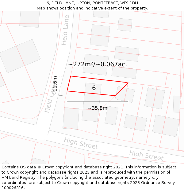 6, FIELD LANE, UPTON, PONTEFRACT, WF9 1BH: Plot and title map