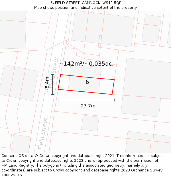 6, FIELD STREET, CANNOCK, WS11 5QP: Plot and title map