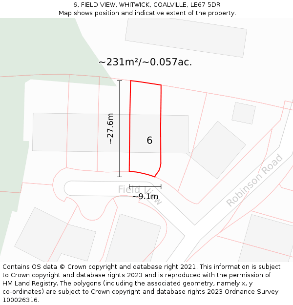6, FIELD VIEW, WHITWICK, COALVILLE, LE67 5DR: Plot and title map