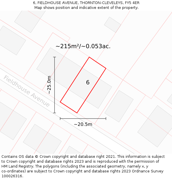 6, FIELDHOUSE AVENUE, THORNTON-CLEVELEYS, FY5 4ER: Plot and title map