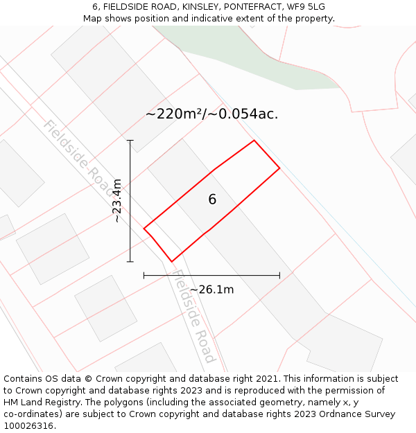 6, FIELDSIDE ROAD, KINSLEY, PONTEFRACT, WF9 5LG: Plot and title map
