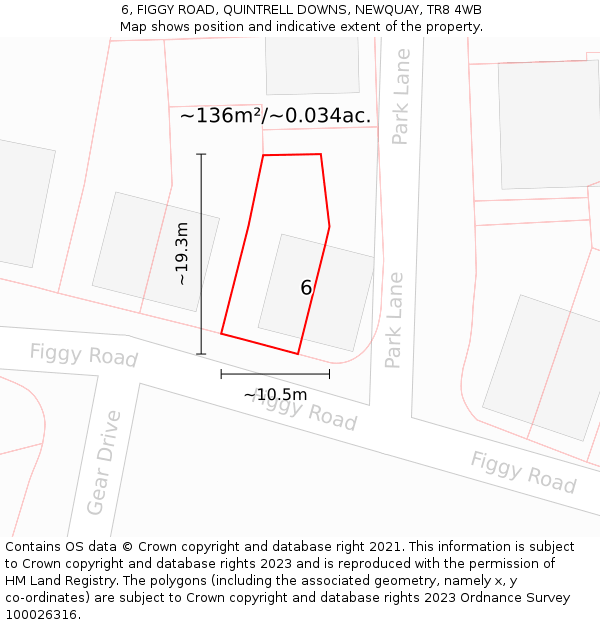 6, FIGGY ROAD, QUINTRELL DOWNS, NEWQUAY, TR8 4WB: Plot and title map