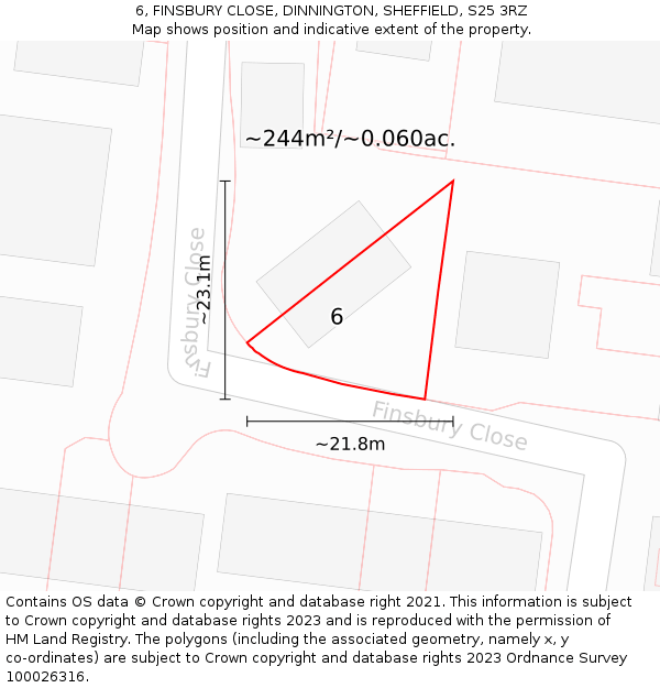 6, FINSBURY CLOSE, DINNINGTON, SHEFFIELD, S25 3RZ: Plot and title map