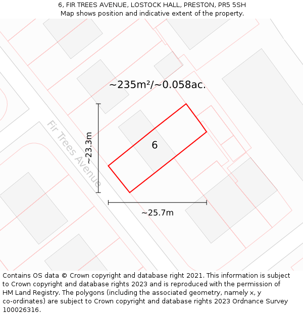 6, FIR TREES AVENUE, LOSTOCK HALL, PRESTON, PR5 5SH: Plot and title map