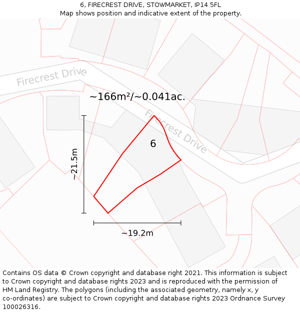6, FIRECREST DRIVE, STOWMARKET, IP14 5FL: Plot and title map
