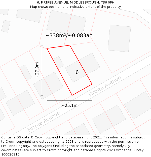 6, FIRTREE AVENUE, MIDDLESBROUGH, TS6 0PH: Plot and title map