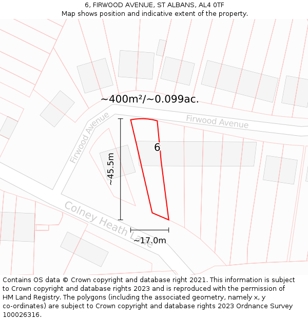 6, FIRWOOD AVENUE, ST ALBANS, AL4 0TF: Plot and title map