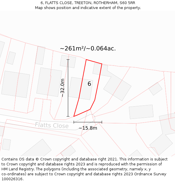 6, FLATTS CLOSE, TREETON, ROTHERHAM, S60 5RR: Plot and title map