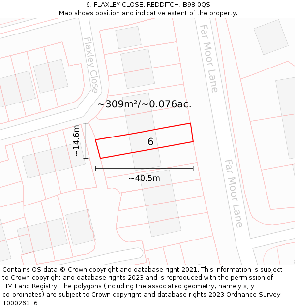 6, FLAXLEY CLOSE, REDDITCH, B98 0QS: Plot and title map