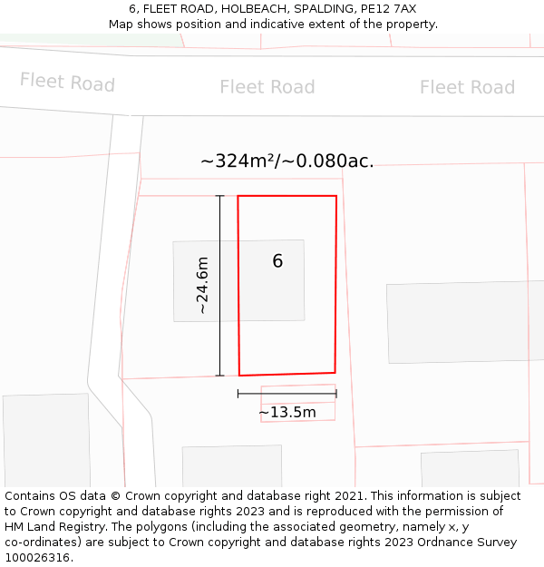 6, FLEET ROAD, HOLBEACH, SPALDING, PE12 7AX: Plot and title map