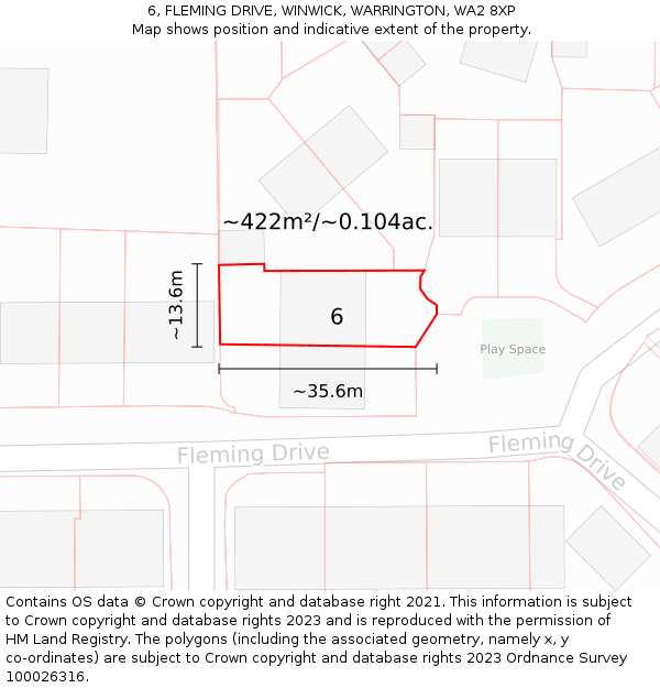 6, FLEMING DRIVE, WINWICK, WARRINGTON, WA2 8XP: Plot and title map