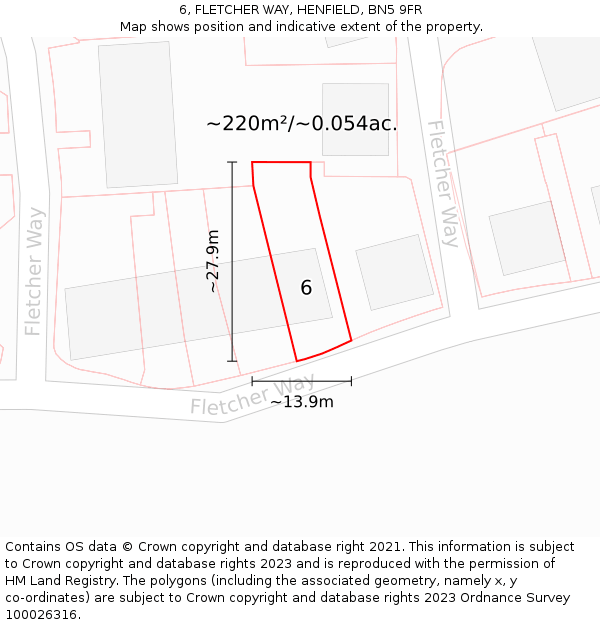 6, FLETCHER WAY, HENFIELD, BN5 9FR: Plot and title map