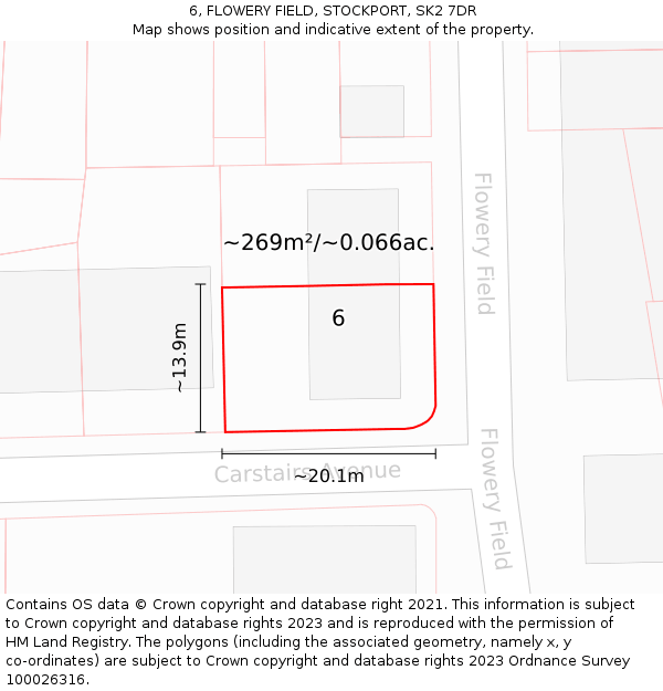 6, FLOWERY FIELD, STOCKPORT, SK2 7DR: Plot and title map
