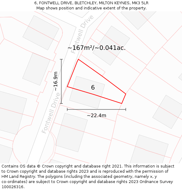 6, FONTWELL DRIVE, BLETCHLEY, MILTON KEYNES, MK3 5LR: Plot and title map