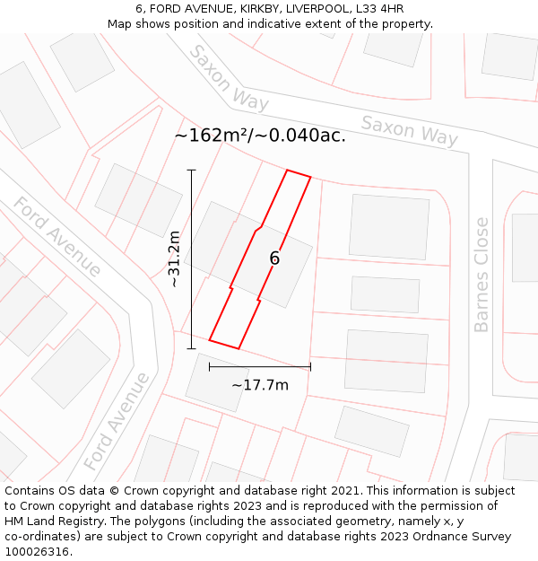 6, FORD AVENUE, KIRKBY, LIVERPOOL, L33 4HR: Plot and title map