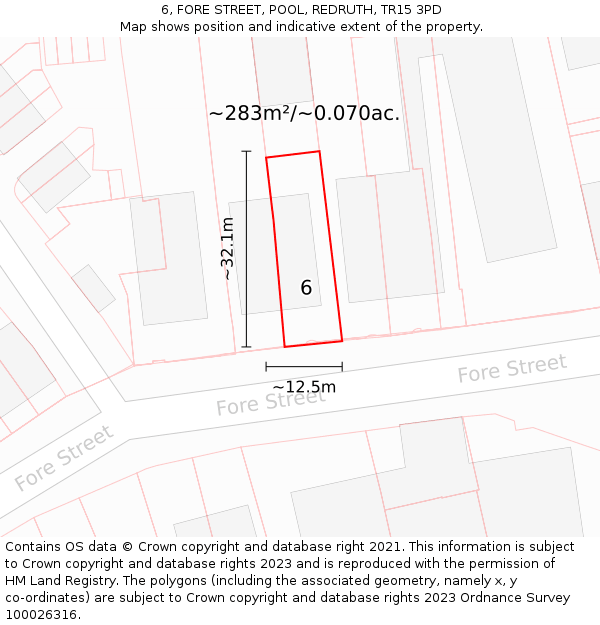 6, FORE STREET, POOL, REDRUTH, TR15 3PD: Plot and title map