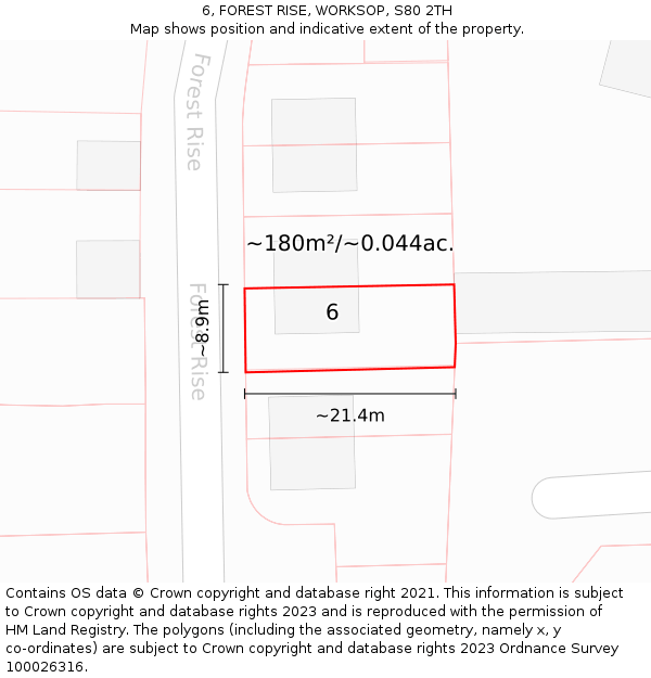6, FOREST RISE, WORKSOP, S80 2TH: Plot and title map