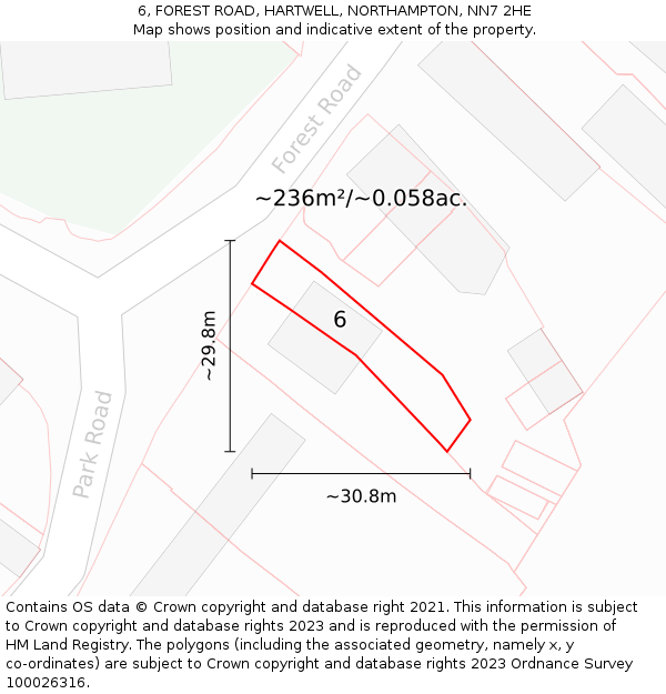 6, FOREST ROAD, HARTWELL, NORTHAMPTON, NN7 2HE: Plot and title map