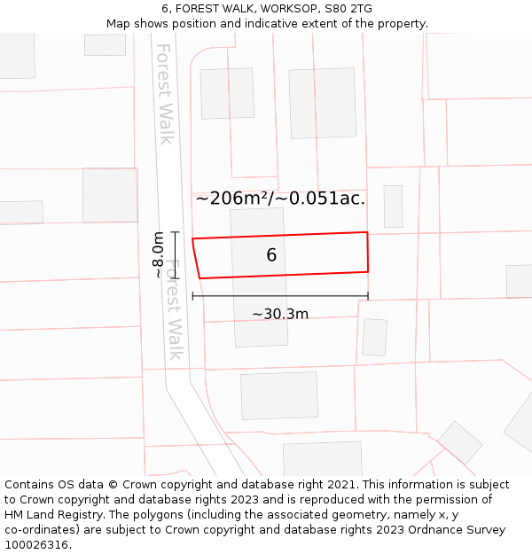 6, FOREST WALK, WORKSOP, S80 2TG: Plot and title map