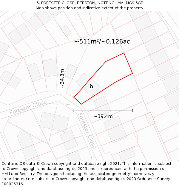 6, FORESTER CLOSE, BEESTON, NOTTINGHAM, NG9 5GB: Plot and title map