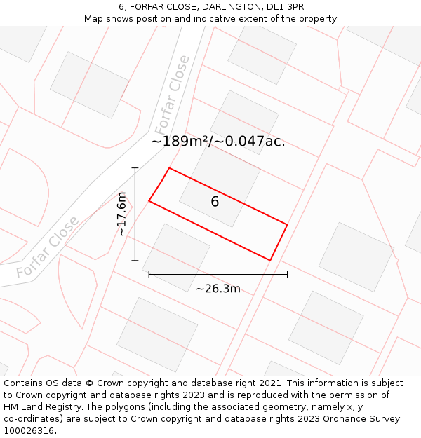 6, FORFAR CLOSE, DARLINGTON, DL1 3PR: Plot and title map
