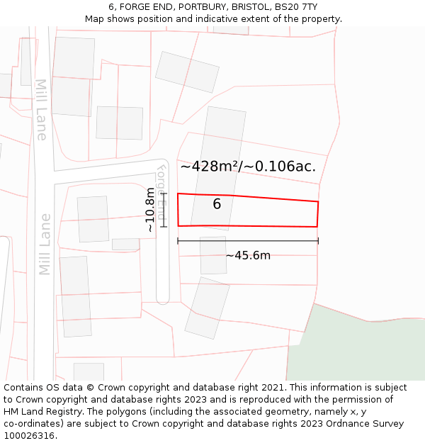 6, FORGE END, PORTBURY, BRISTOL, BS20 7TY: Plot and title map