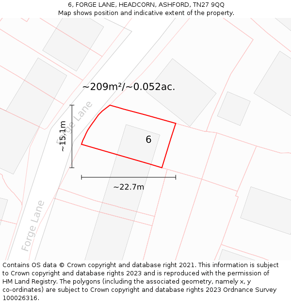 6, FORGE LANE, HEADCORN, ASHFORD, TN27 9QQ: Plot and title map