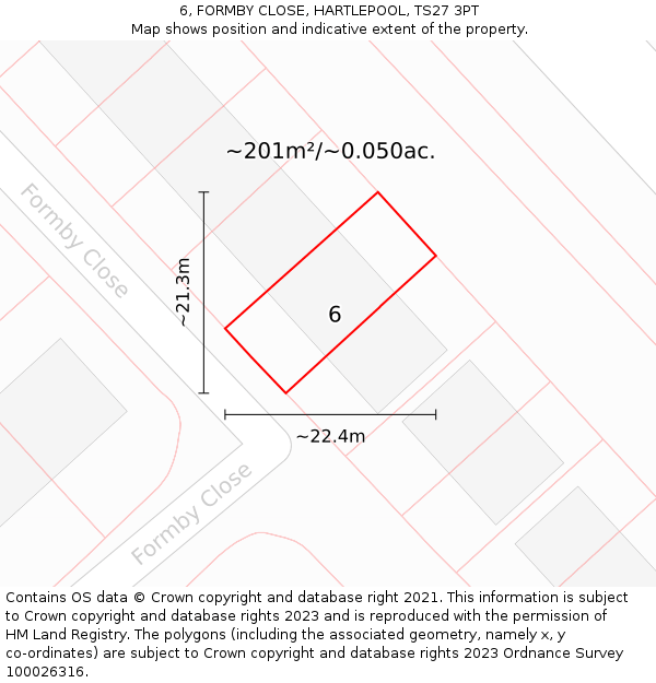 6, FORMBY CLOSE, HARTLEPOOL, TS27 3PT: Plot and title map