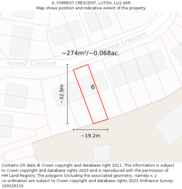6, FORREST CRESCENT, LUTON, LU2 9AR: Plot and title map