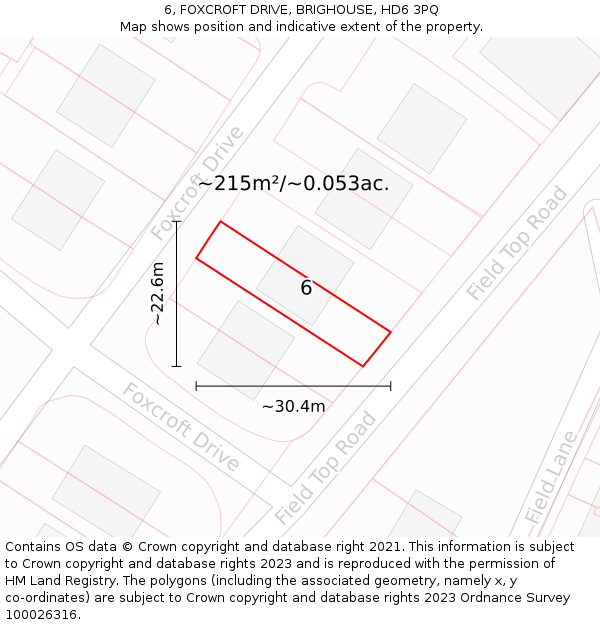 6, FOXCROFT DRIVE, BRIGHOUSE, HD6 3PQ: Plot and title map
