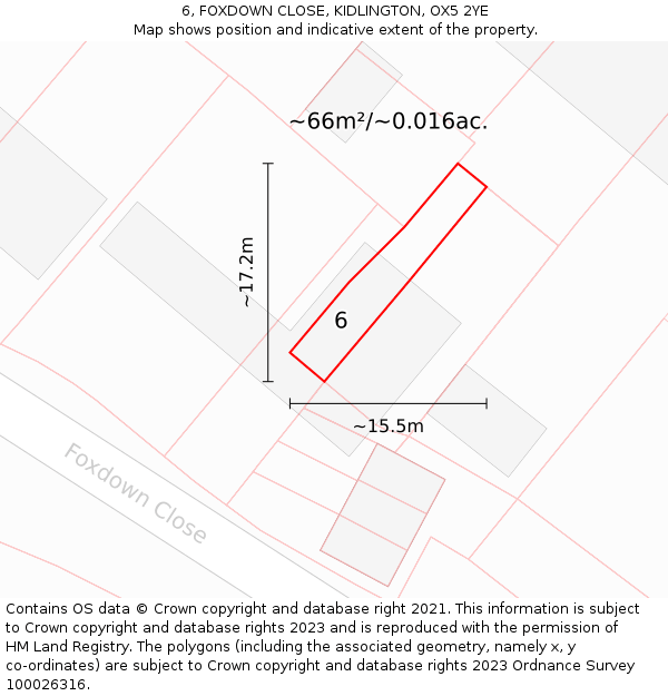 6, FOXDOWN CLOSE, KIDLINGTON, OX5 2YE: Plot and title map