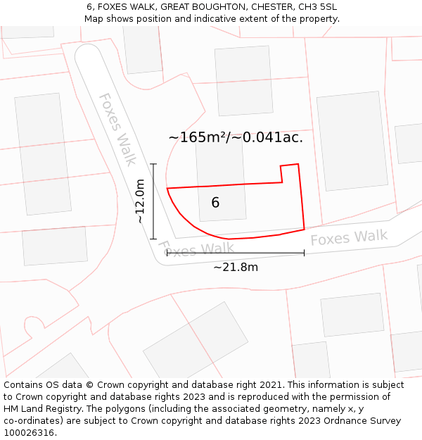 6, FOXES WALK, GREAT BOUGHTON, CHESTER, CH3 5SL: Plot and title map